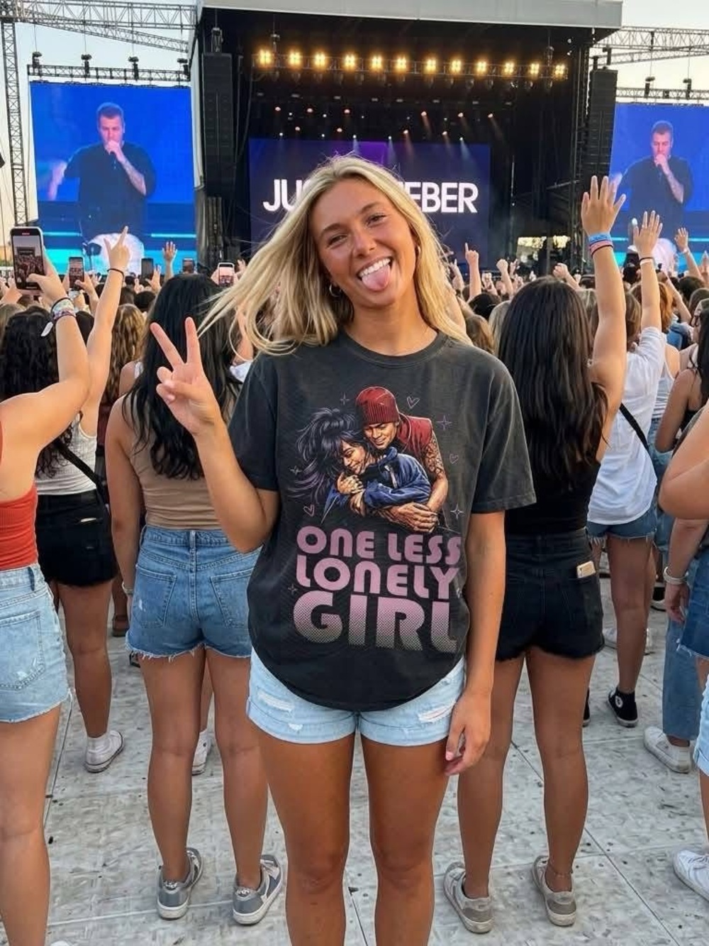 One Less Lonely Girl Graphic Tshirt Dark Grey